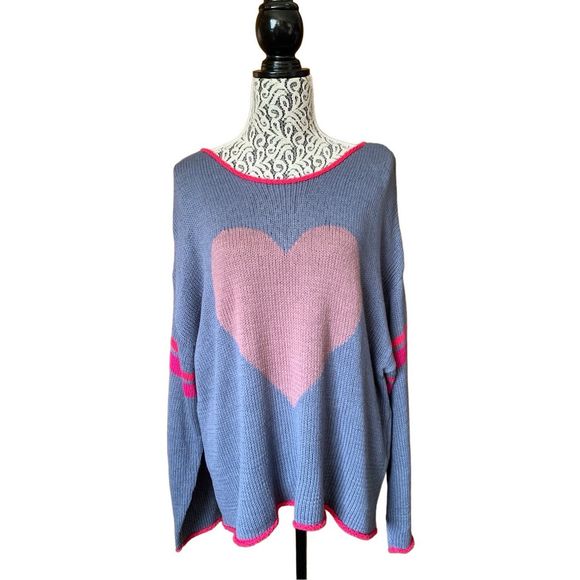 NATURAL LIFE Sweaters - Natural Life Slouchy Heart Motif Knit Pullover Sweater Blue, Pink Size L/XL